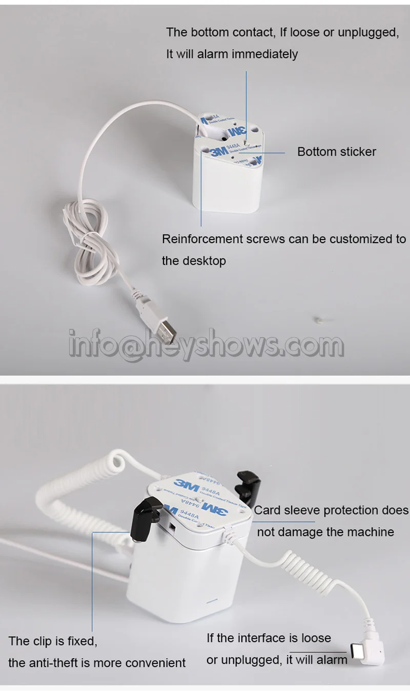 Mobile Phone Security Anti-Theft Device White Display Stand Apple Android Phone Secure Burglar Alarm System Holder With Clamp emergency lights car