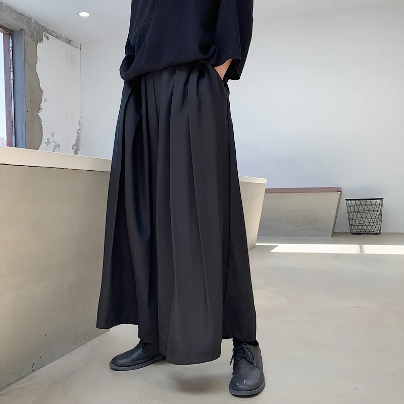 Мужские Женские японские кимоно свободные брюки юбка брюки мужские уличные хип хоп Свободные повседневные плиссированные широкие брюки