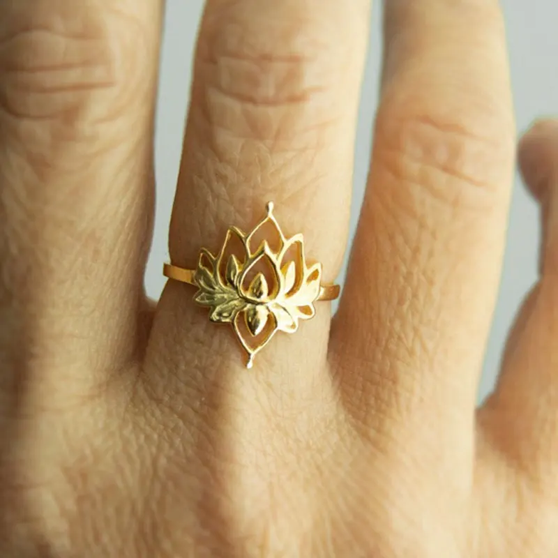 Vintage Lotus Rings for Women Teens Stainless Steel Wedding Ring