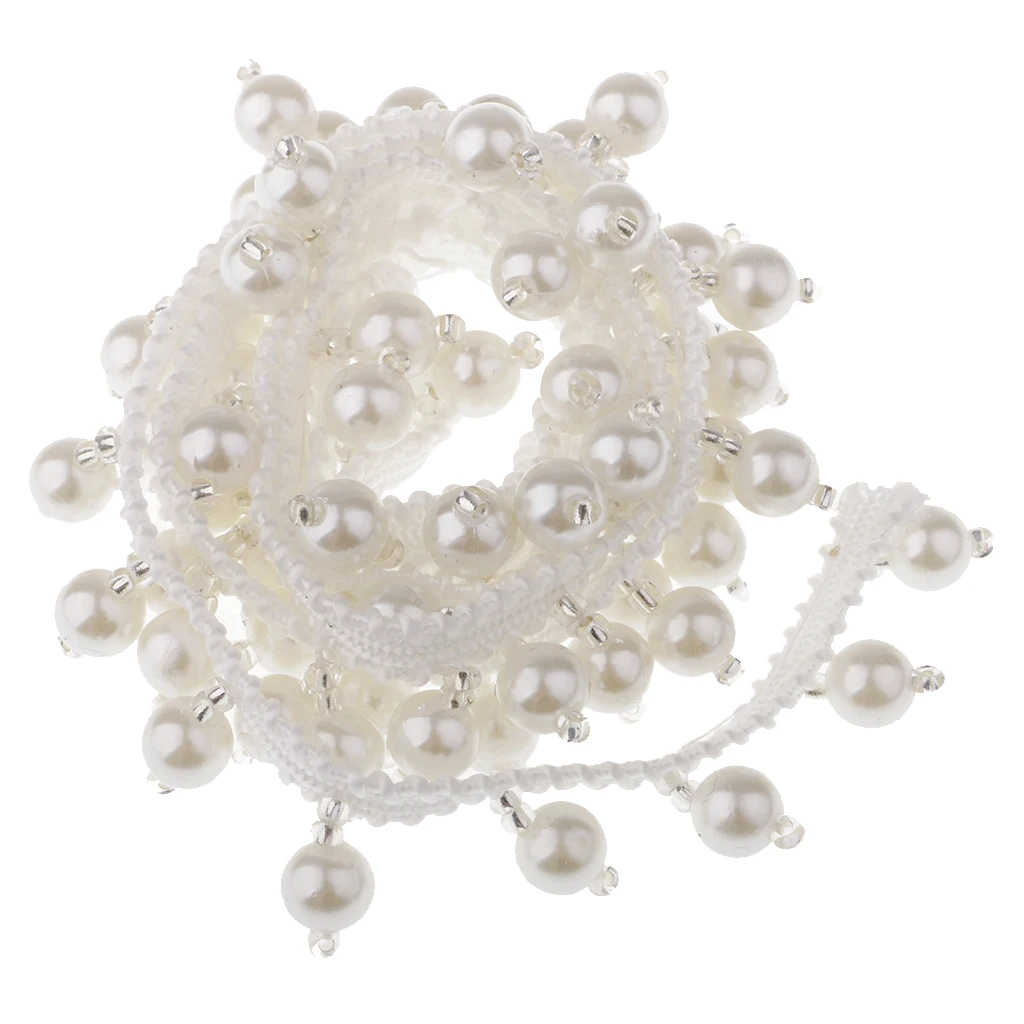 1 Yard Pearl Beaded Ribbon Lace Trim for Bridal Dress Decoration 20mm White Black