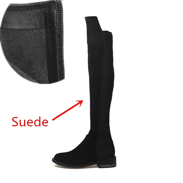 Cow Suede Plush in Prova Perfetto; новинка; модные женские сапоги с боковой молнией; зимние сапоги выше колена; высокие сапоги из натуральной кожи; лоскутные сапоги из коровьей замши на низком каблуке - Цвет: Cow Suede Plush in