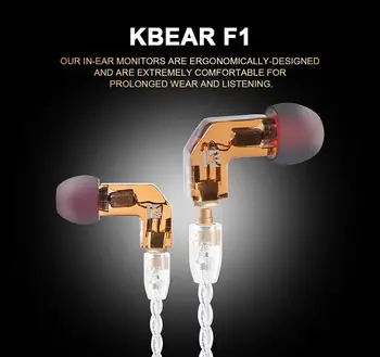 

KBEAR F1 Balanced Armature Customer HIFI Sport Monitor In Ear Earphone with 3.5MMCX Gold Plated Headset Metal Plated LOGO Earbud