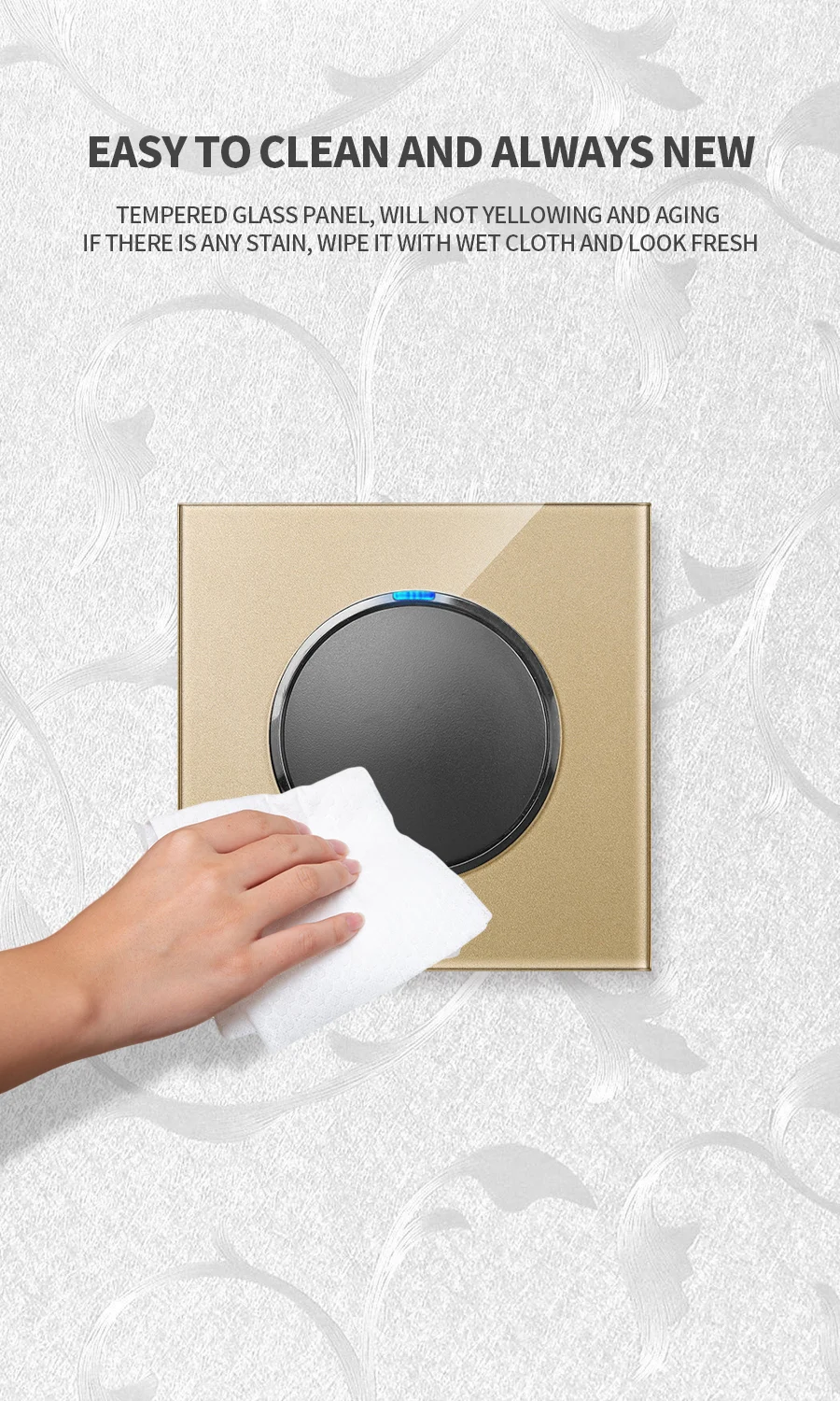 KAMANNI Frameless Grey Glass Panel Luxury Wall Rocker Light Button Switch Socket Led Indicator 2 Gang Controls 1/2Way New Design