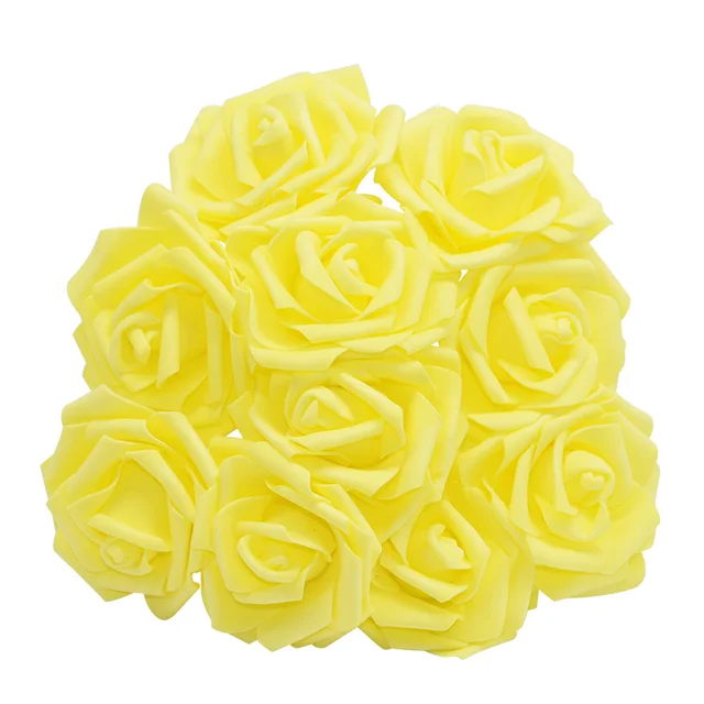 10/20/30 Heads 8CM New Artificial PE Foam Rose Flowers Bride Bouquet Home Flower Wedding Decorations Scrapbooking DIY Flower yellow