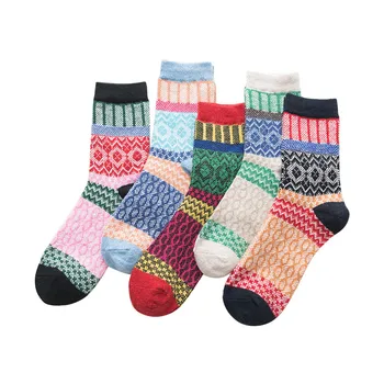 

5Pairs Winter Women Socks Harajuku Funny Socks Women Thick Wool Comfortable Vintage Casual Kawaii Korean Cute Warm Middle Socks