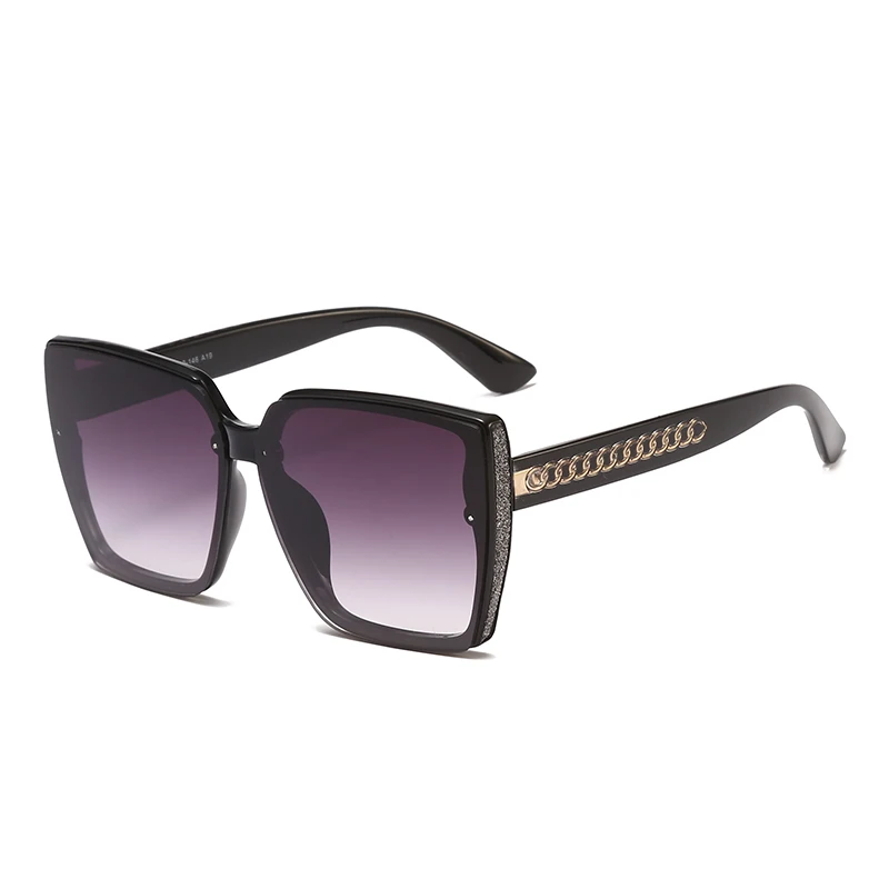 

Oversized Square Sunglasses for Women Gradient Color Sun Glasses Sequins Frame Unique Chain Temple Female UV400 Eyewear