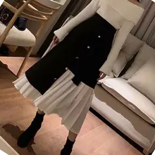 Женская юбка с высокой талией, смешанные цвета, необычная, половина тела, женская мода, весна-осень, бандаж, на пуговицах, плиссированные юбки