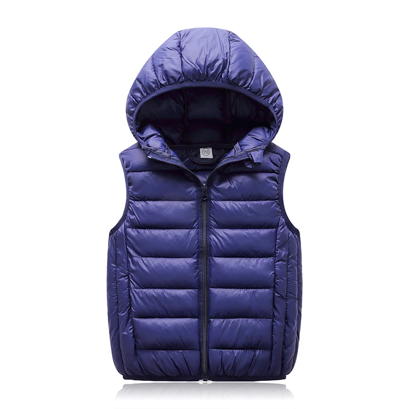 Boys and girls down vest children's autumn and winter solid color new trend hooded zipper warm thin vest 2-12 years children vest