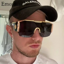 

2021 New Retro Oversized Square Sunglasses Men Fashion Metal One Piece Vintage Male Sun Glasses Top Quality Brand Design UV400