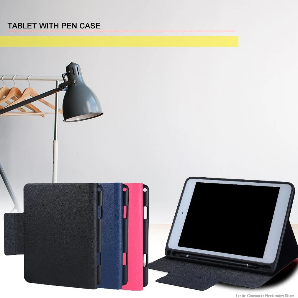 

For iPad 2019 Case Pencil Holder Funda For iPad mini 5 Case 9.7T PU Leather Flip Cover Full-encapsulated Silica Flexible Shell