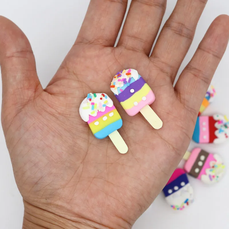 10pcs 17*34MM Mix Colors Kawaii Soft Clay Rainbow Ice Cream Cabochons Handmade Resin Material For DIY Hair Bow Decorative craft supplies resin for crafts