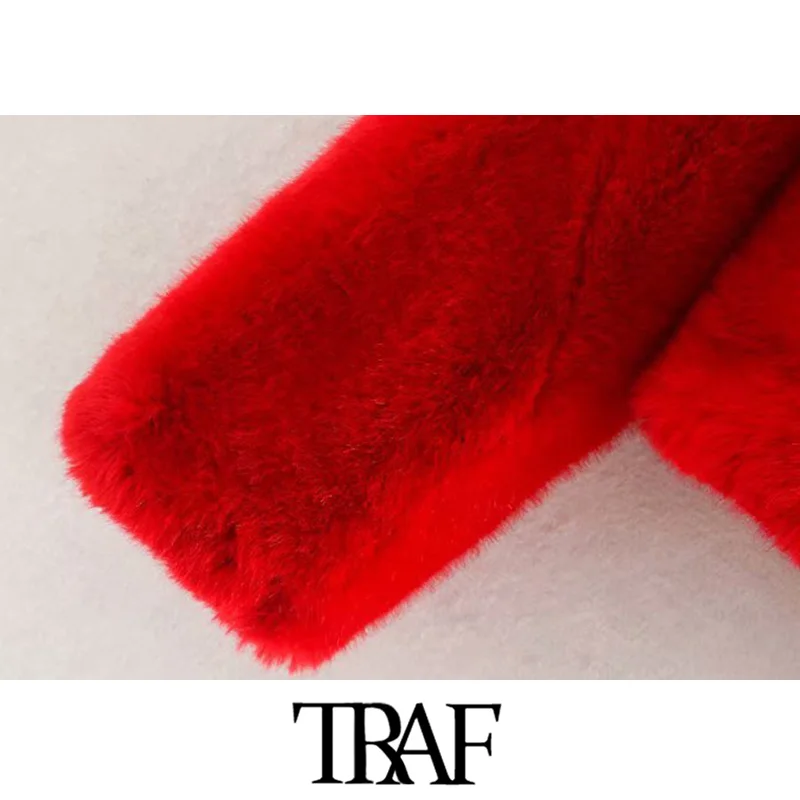 TRAF Женская винтажная стильная зимняя Толстая теплая короткая куртка из искусственного меха, модное пальто с длинным рукавом и карманами, женская верхняя одежда, шикарные топы