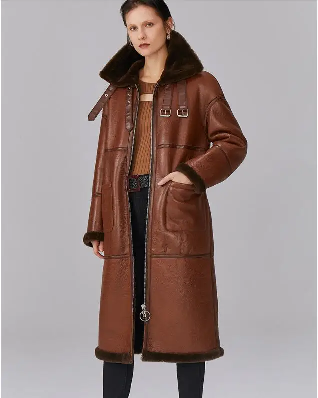 Натуральная Шуба из натурального меха, Женская куртка из натуральной кожи, женская одежда, Корейская винтажная шуба из овчины, двусторонняя шуба T4496