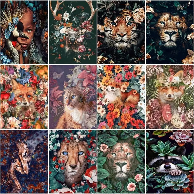 

CHENISTORY Paint By Number Flower Animal Lion Deer Tiger Drawing On Canvas Fox Art Gift Diy Pictures By Number Kits Home Decor