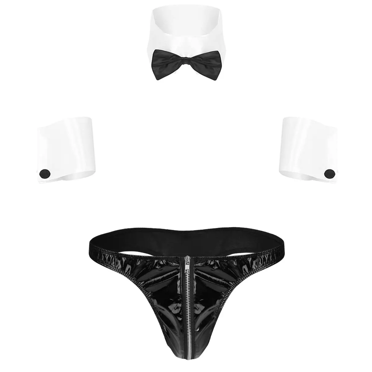 Men lingerie set Waiters Role Play Sexy Gay Men Lingerie Set Adult Dancer Costume Bowknot Collar Cuffs with Mesh Briefs Back Rabbit Ear Underwear