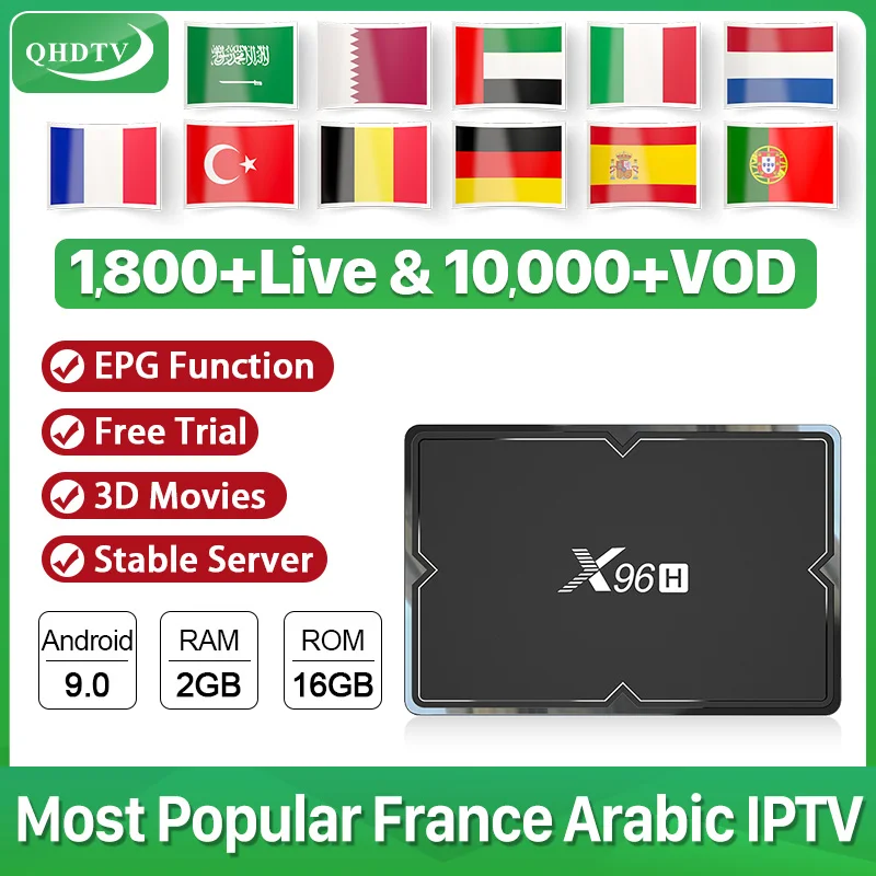 

6K IPTV French Arabic IPTV Subscription Netherlands Belgium Android 9.0 IPTV Box X96H 2G 16G 2.4G WIFI IPTV France Subscription