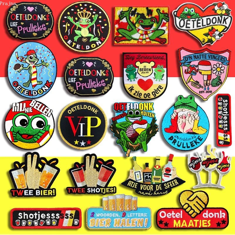 

Prajna Oeteldonk Emblem Full Embroidered Frog Carnival for Netherland Embroidered Patches On Clothing Iron on Patches on Clothes