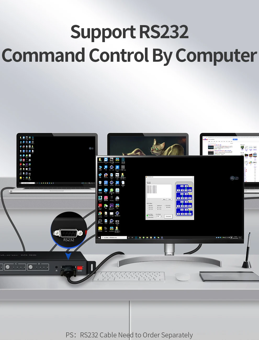 Unnlink HDMI Matrix 4x4 UHD Splitter Switch 4 Input 4 Output Support 3D 4K@60Hz 1080@60Hz Control by RS232 IR Remote Control