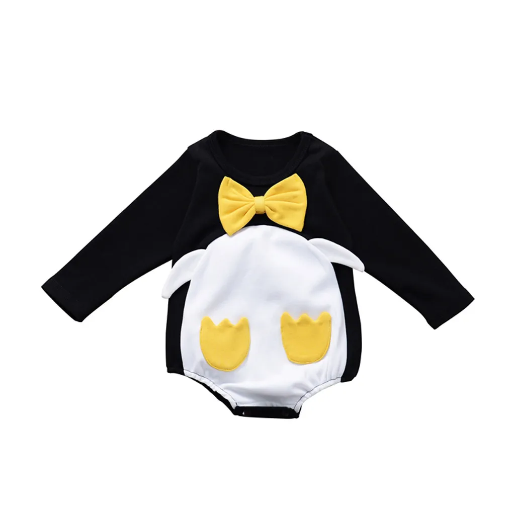 Милые детские ползунки Пингвин с длинными рукавами для маленьких девочек и мальчиков с 3D рисунком Одежда для новорожденных Infantis костюм Roupas Infantis