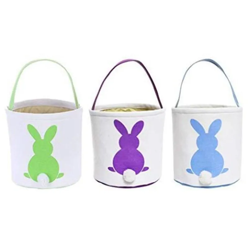 

Bunny Easter Bucket Childrens Cute Basket Decoration Egg Hunting Canvas Gift Carry Candy Bag Holiday Rabbit Handbag Barrel Totes