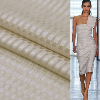 

Beige silk and cotton blended fabric with satin striped design,SCT582
