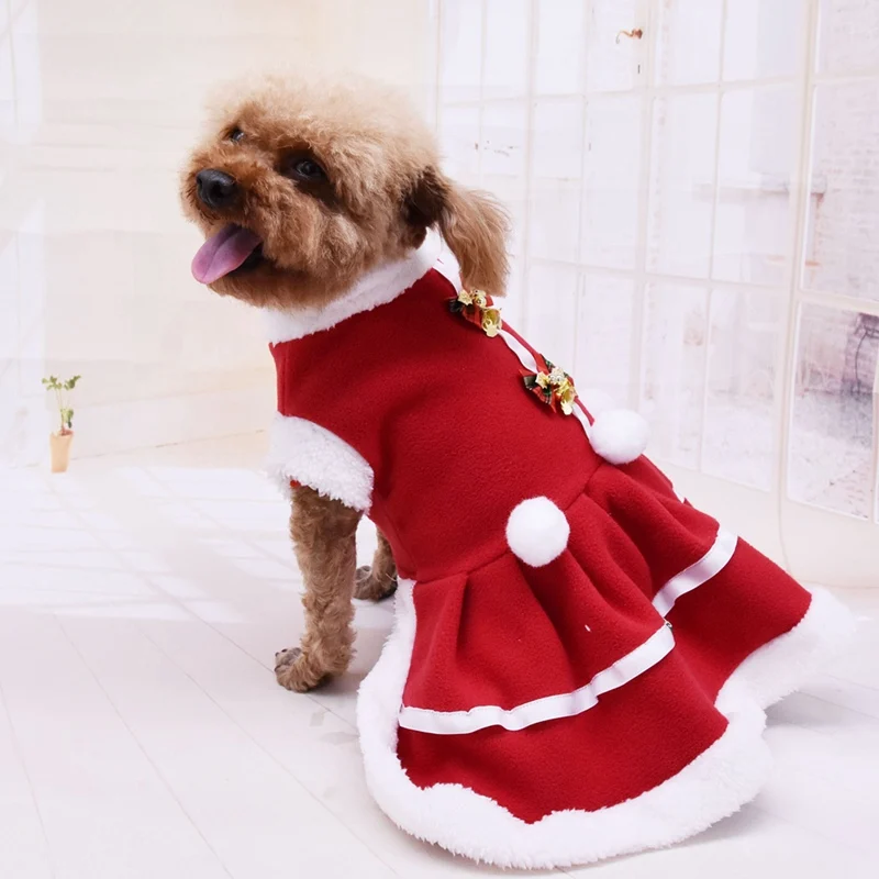 

Christmas Red Fleece Dog Girls Costume Dress Puppy Warm Fleece Skirt Clothes Winter Warm Clothes Pet Dog Red Skirt Fancy Dress