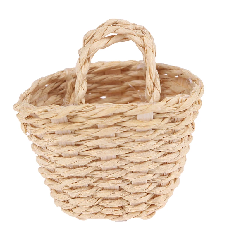 1pc mini Bamboo Basket Simulation Food Basket Model Toys for Doll House Decoration 1/12 Dollhouse Miniature Accessories