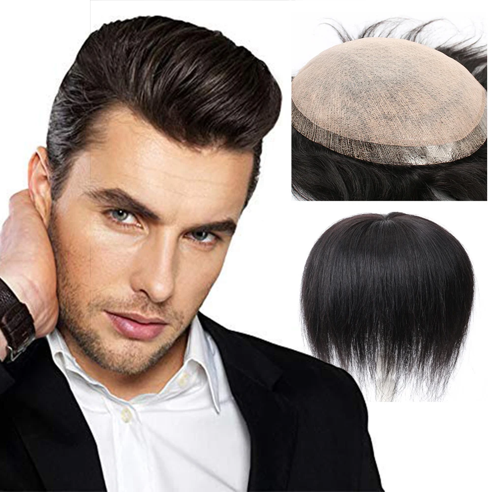 Toupee For Men Human Hair Pieces Hair Unit Wig Man Toupee European  Replacement System With Tapes Clip Ins Half Machine Hairpiece - Toupees  (for Black) - AliExpress