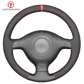 

LQTENLEO Black Leather Suede Car Steering Wheel Cover for Volkswagen VW Golf 4 1997-2003 Passat B5 1996-2005 Polo MK6 1999-2002
