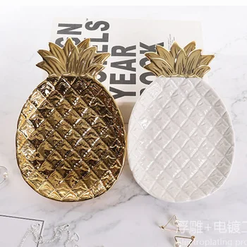 

Nordic Gold Ceramic Pineapple Vanity Tray Trinket Dish Jewelry Bathroom Kitchen Organizer Women Gift Home Decoration Accessories