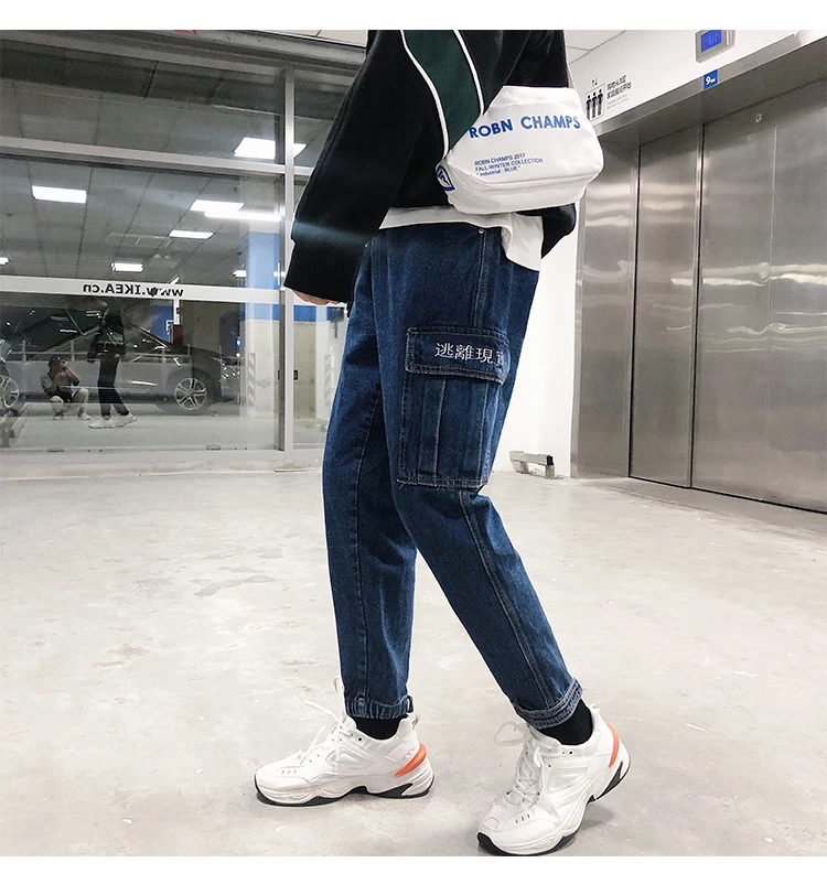 Autumn Jeans Men's Slim Fashion Embroidery Casual Jean Pants Men Streetwear Hip Hop Multi-pocket Tooling Denim Trousers Mens