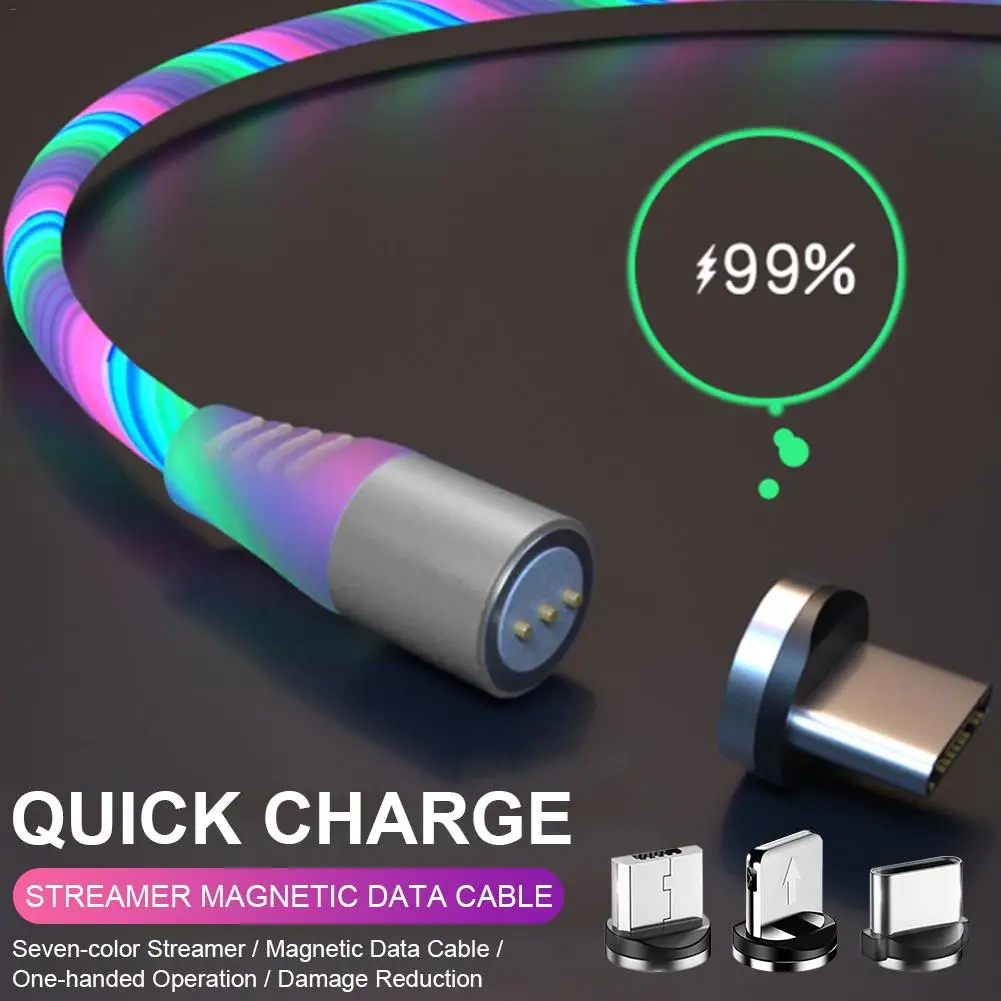 3 в 1 Магнитный usb-кабель для зарядки цветной стример Дата-кабель для быстрой передачи данных Зарядка для Android IOS TYPE-C кабель для мобильного телефона