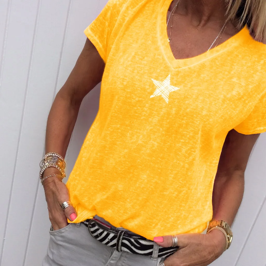 Модная футболка с v-образным вырезом и коротким рукавом с принтом пентаграммы для женщин Лето плюс размер 5xl Топы футболка Femme S-8XL
