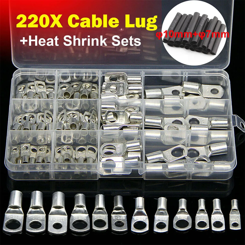 

Electrical Durable Tinned Tool Heat Shrink Tubing Crimped Wire Ring Terminal Set Insulated Starter Cable Adapter Lug Copper