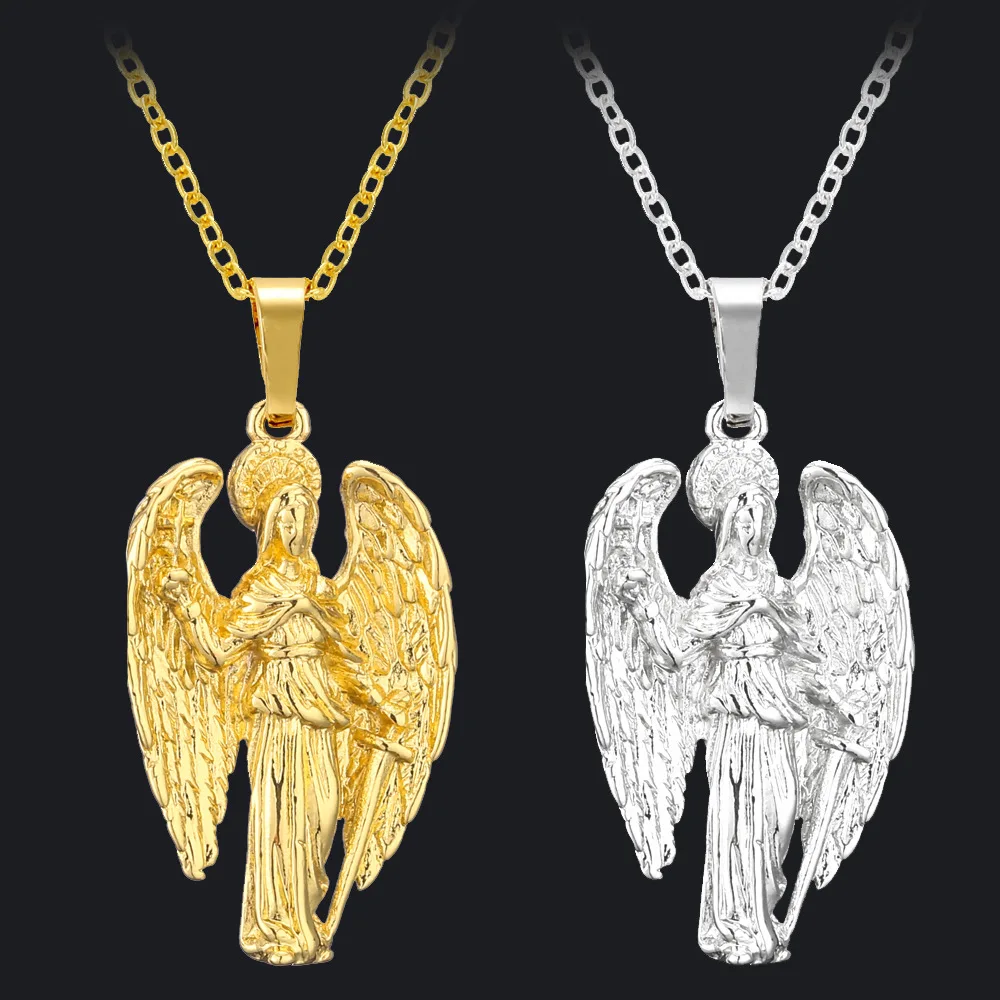 

Classic Gold Plated Angel Wing Virgin Mary Necklace for Men Women Hip Hop Jewelry Catholicism Religious Jewelry Party Gifts