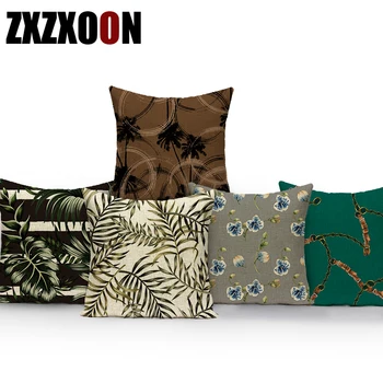 

Cotton Linen Square Tropical Plants Palm Leaf Monstera Coconut Tree Decorative Pillows Cushion Cover for Sofa Home Living Room