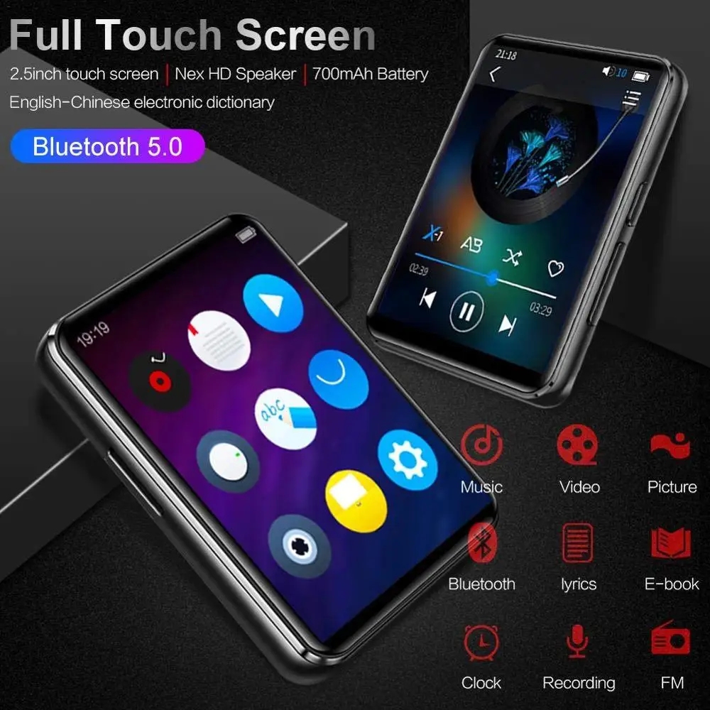 MP3 плеер Bluetooth 5 0 с 2 дюймовым сенсорным экраном 16 Гб HiFi встроенный динамик