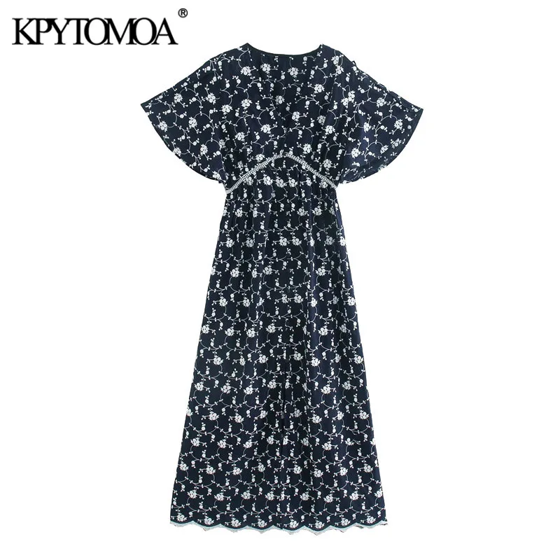 KPYTOMOA Women 2020 Chic Fashion Embroidery Detail Midi Dress Vintage V Neck Short Sleeve Front Vents Female Dresses Vestidos KPYTOMOA Women 2020 Chic Fashion Embroidery Detail Midi Dress Vintage V Neck Short Sleeve Front Vents Female Dresses Vestidos