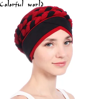 

Muslim Braided Milk silk Indian hat New Women Elastic Turban Hijab Islamic Chemo Cap Ladies Stretch Head Wrap Head Scarf 12Color