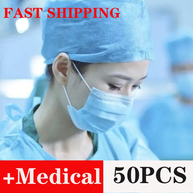 

50 Pcs Disposable Medical Dustproof Surgical Face Mouth Masks Anti PM2.5Anti Influenza Breathing Safety Masks Face