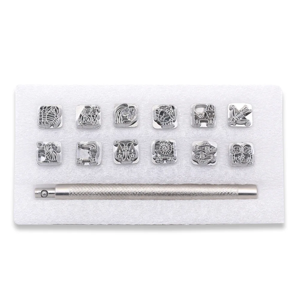Stamps for Embossing Leather Tools Handmade DIY Craft Work Zodiac Grass Constellation Animal Mold Stamps Set Metal Stamping Tool number letter stamp set leather craft stamps leather letter punch alphabet number stamp set carving printing tools metal stamping marker