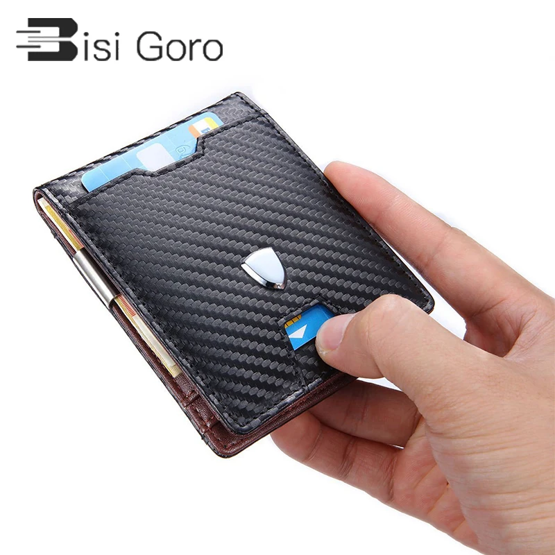 

BISI GORO Men Fashion Carbon Fiber Card Holder 2020 Multifunctional Wallet Women Protector PU Leather Purse RFID Blocking Case