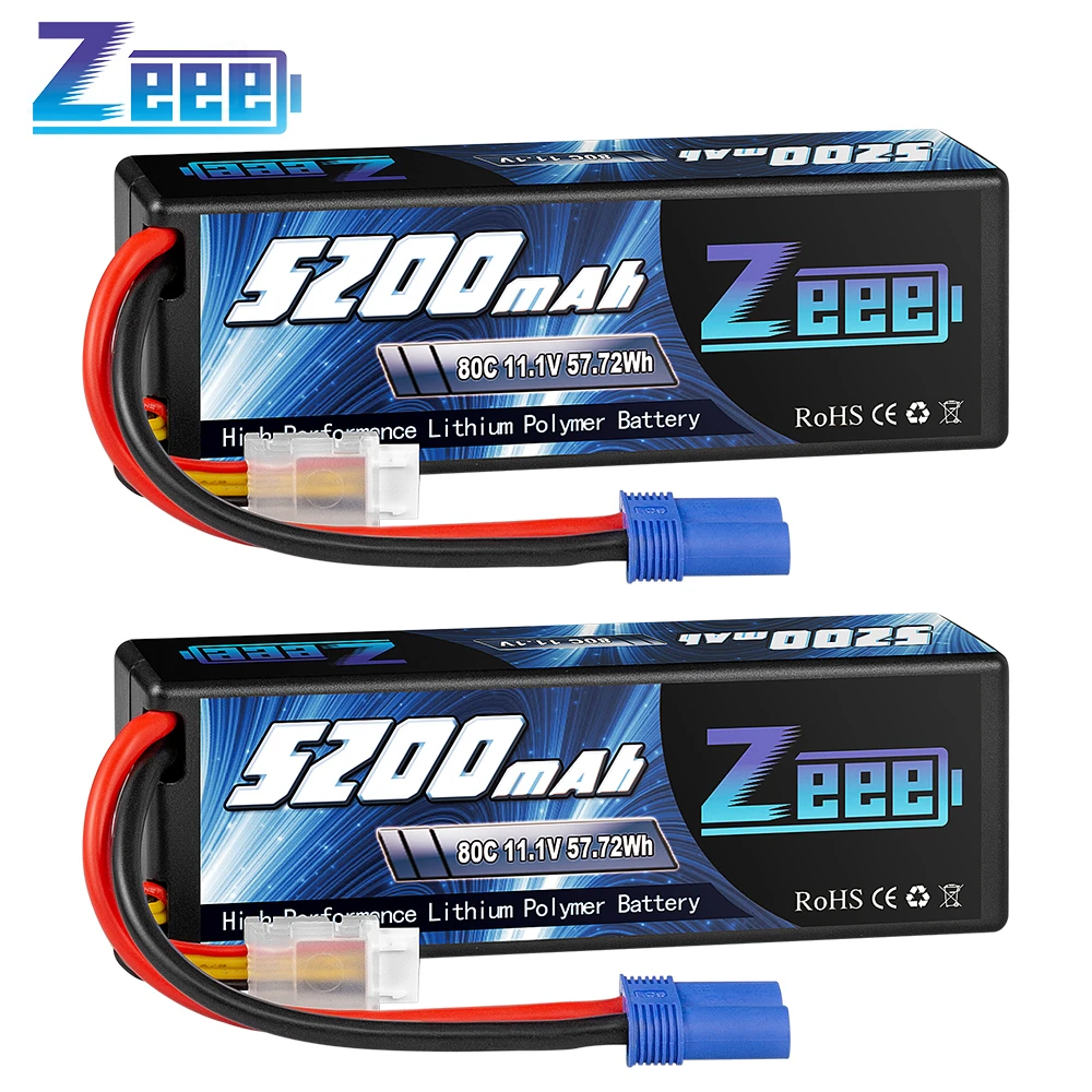 RC Airplane RC Boat RC Helicopter 2 Pack Zeee 6000mAh 80C 2S 7.4V Lipo Battery Hardcase with Deans Connector for 1:8 Scale RC Car 
