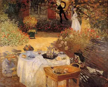 

3 Hand Painted Art Paintings by College Teachers - The Luncheon garden Claude Monet famous still life - Oil Painting on Canvas
