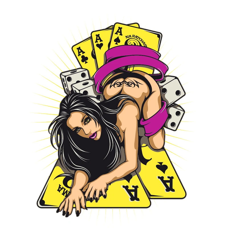 

DAWASARU Poker and Sexy Woman Game Decal PVC Motorcycle Custom Waterproof Sunscreen Laptop Toolbox Auto Car Sticker 12CM*16CM