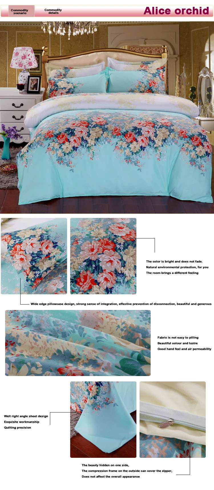 2Colours New Arrival 4 Pcs All Size Duvet Cover with Pillow Case Quilt Cover Bedding Set Single Double King