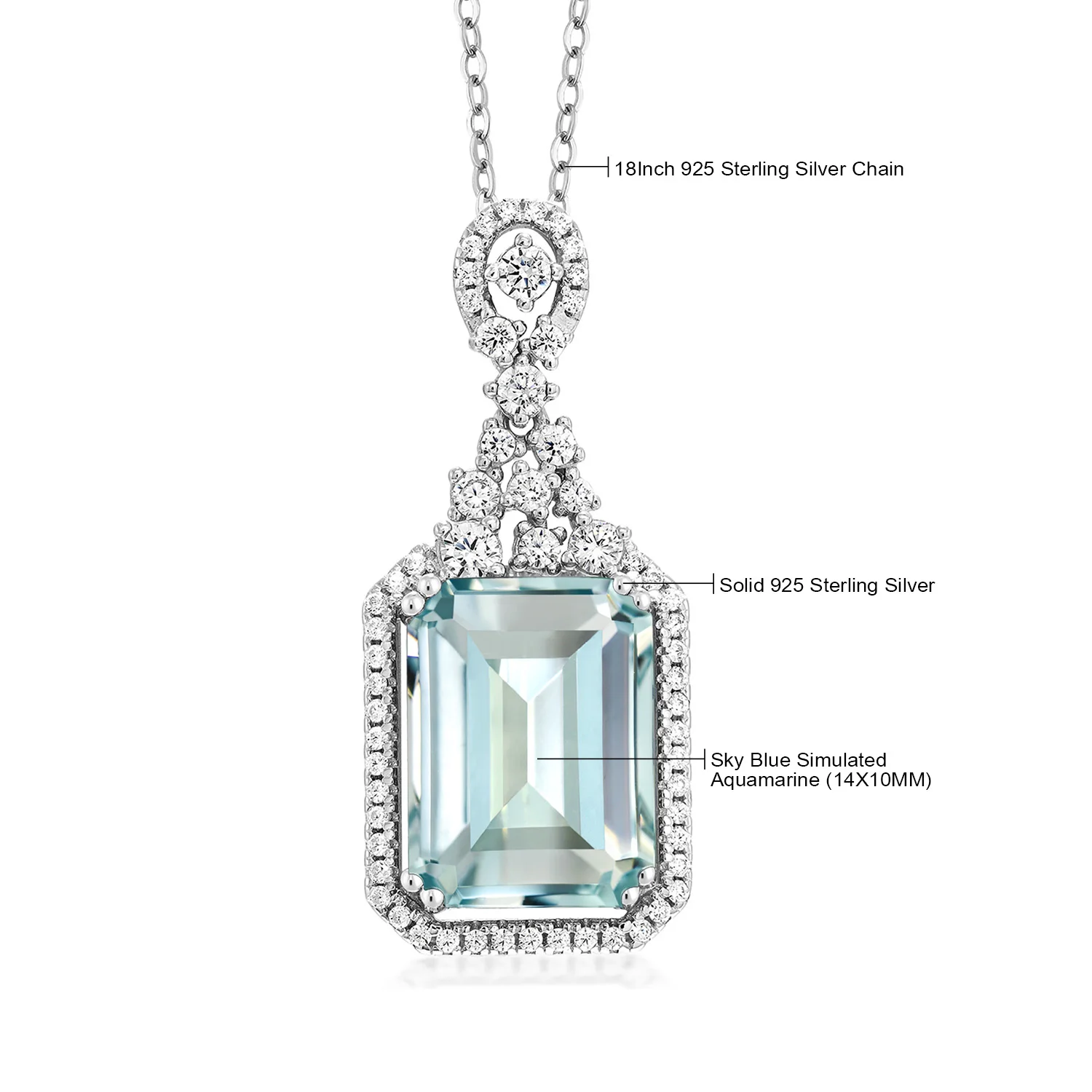 GemStoneKing 7 24 Ct восьмиугольник небесно голубой искусственный Аквамарин серебро 925