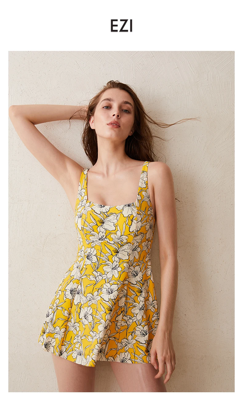 JulySand Women Swimsuit Ladies Sexy Backless Bodysuit Flower Print Skirt BathingSuit Woman Plus Size One Piece Swimwear