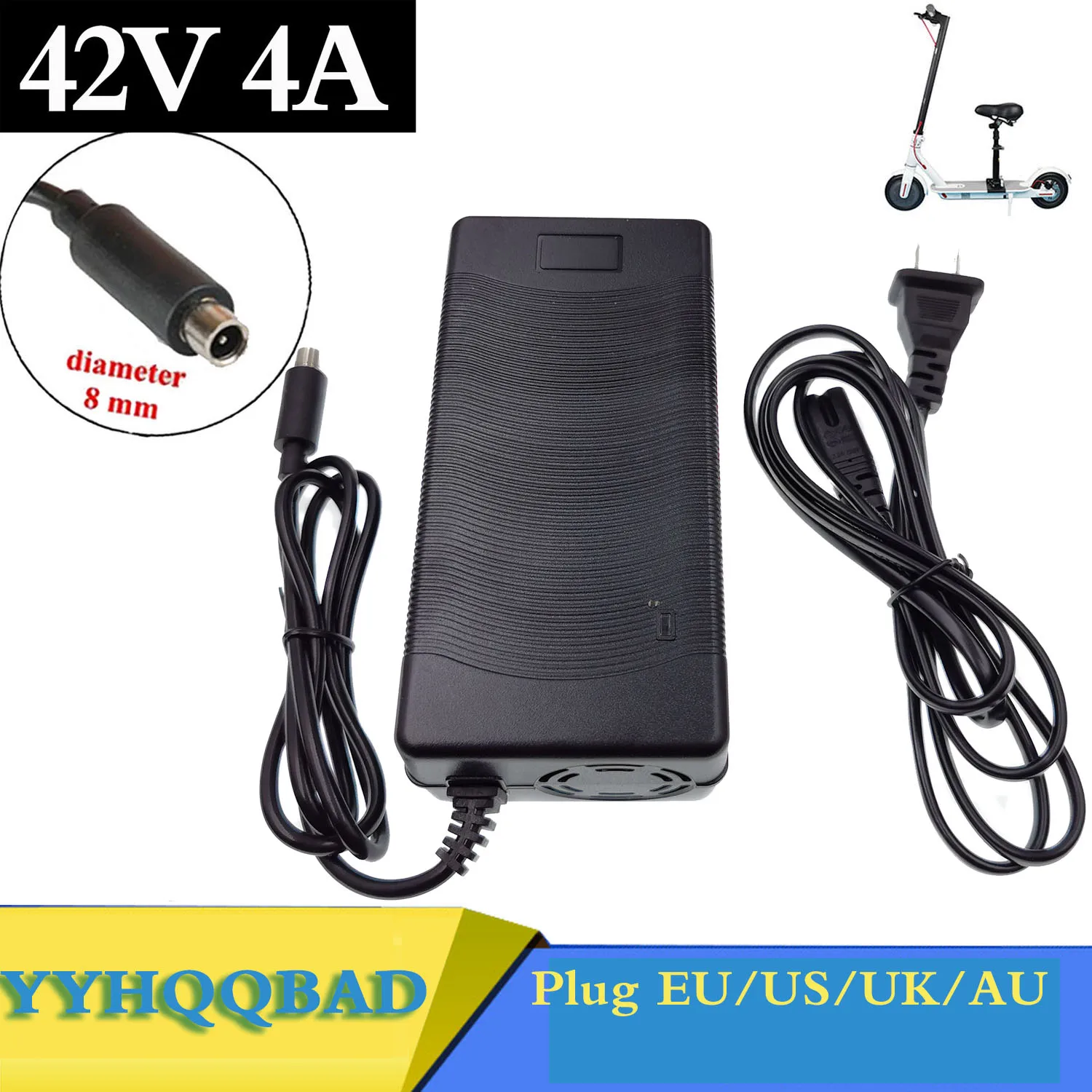 42V 4A Charger Battery Power Supply Adapters for 36V 10S 18650 Battery Pack with RCA8MM Connector