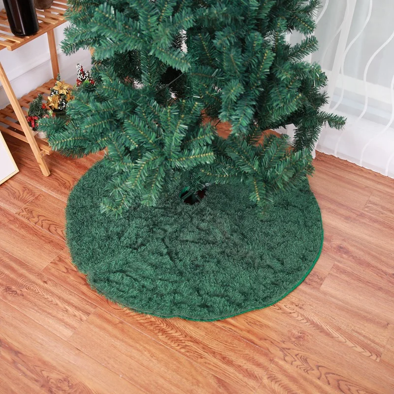 48 inch Green Plush Christmas Tree Skirt Aprons Christmas Tree Carpet Christmas Decorations for Home New Year Xmas Decor